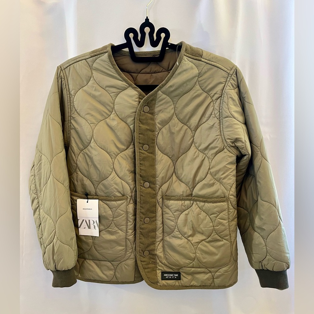 NWT ZARA Unisex SoftQuilted Lightwear Puffer Jacket Coat  Olive Green Sz 11-12